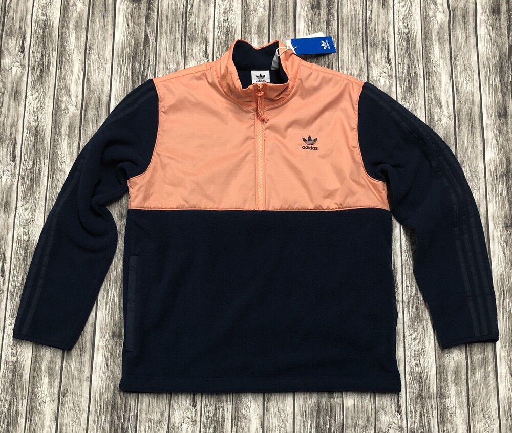 Adidas Half Zip Fleece Pullover Jacket Mens Sz M Winterized Track Top Coral Navy
